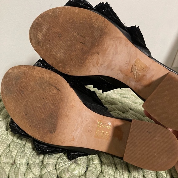 Madewell The Devon Fringe Black Leather Slide Peep Toe Sandal Size 6.5 - Picture 8 of 9